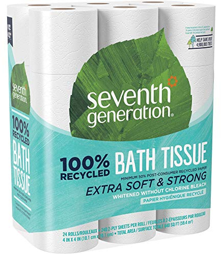 Seventh Generation 100% Recycled Bathroom Tissue, Septic Safe, 2-Ply, White, 240 Sheets/roll, 24/Pack