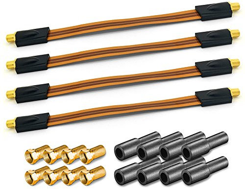 ARLI 4x Fensterdurchführung Ultra Slim – Flachkabel + 8x F-Stecker + 8x Gummitüllen TV SAT DVB-S2 DVB-T2 für Fenster Türen Wohnwagen Camping