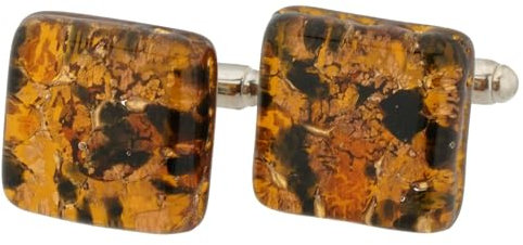 Glas Venedig Murano Glass Manschettenknöpfe Italienische Topaz Blattgoldmanschette für Männer. Handgefertigtes geblasenes Glas - Glasmanschettenknöpfe Geschenk für Männer Vater Vater Ehemann.
