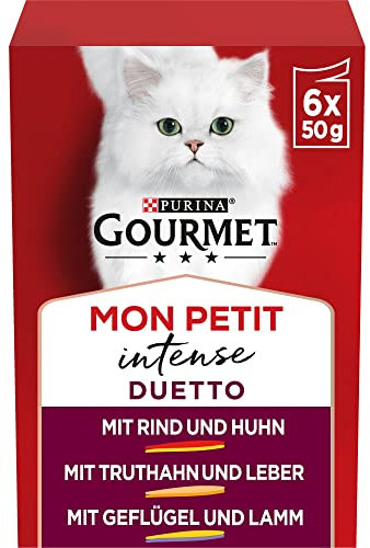 Gourmet PURINA GOURMET Mon Petit Duetto Intense Katzenfutter nass, Sorten-Mix, 8er Pack (8 x 6 Beutel à 50g)