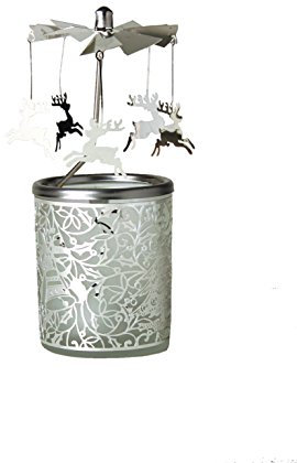 Kerzenfarm Drehkarussell Rentier für Teelichter, Metall und Glas, 16,5 cm hoch, Silber, 6x6x16.5 cm