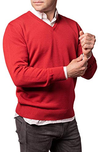 Dipuman Jersey Basico Caballero Liso Cuello Pico Manga Larga (5XL, Rojo)