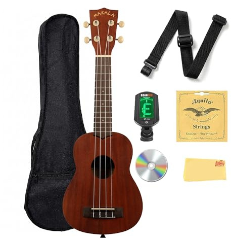 Kala ka-mk-s Makala Sopran-Ukulele Paket mit Gigbag, Stimmgerät, und Reinigungstuch