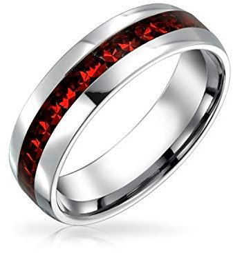 Bling Jewelry Roter Kristall-Ewigkeitsbandring Für Männer Und Frauen Im Januar Geburtsmonat Silberton-Edelstahl