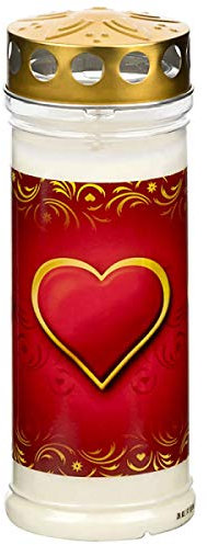 Grablicht Aeterna mit Herz Motiv, 4 Tage Brenndauer, Regenfest, Golddeckel (10)