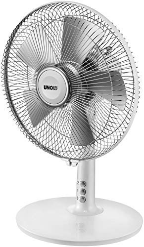 Unold 86810 Tischventilator Silverline White - Weiß, 2-Stufige Geschwindkeitsregelung per Tastendruck, Oszillation, 25 Watt, Schutzklasse II