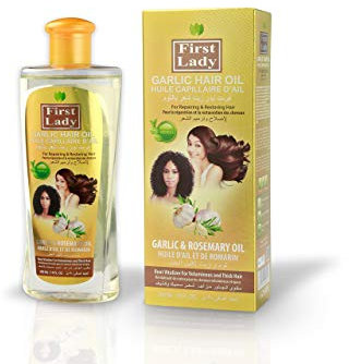 First Lady (Ayurveda) Kräuter-Knoblauch-Haaröl, 300 ml – zur Reparatur und Wiederherstellung des Haares – mit Rosmarin – für Afro/asiatische/europäische Haartypen