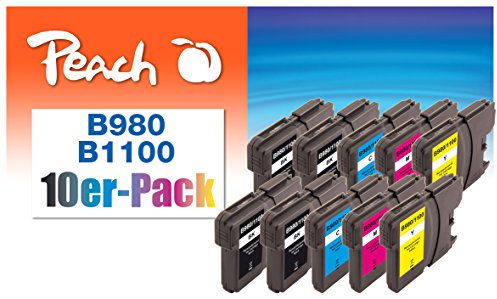 Peach B980/1100 10er-Pack Druckerpatronen XL (4xBK, 2xC, 2xM, 2xY) ersetzt Brother LC-1100VALBP für z.B. Brother DCP -145 C, Brother DCP -160, Brother DCP -163 C, Brother DCP -165 C