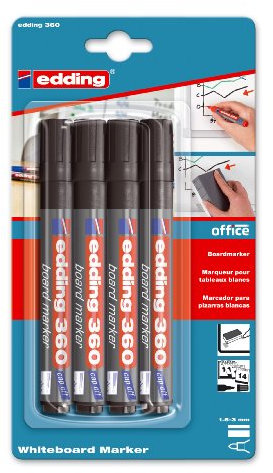Edding 4-360-4-1001 Board Marker, 4er Blister, nachfüllbar, 1.5-3 mm, sortiert