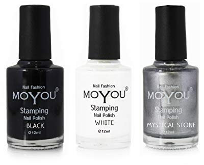 MoYou Nails Bundle of 3 Stamping Nail Polish: Black, Silver and White Colours Used to Create Beautiful Nail Art Designs Sourced Directly from the Manufacturer
