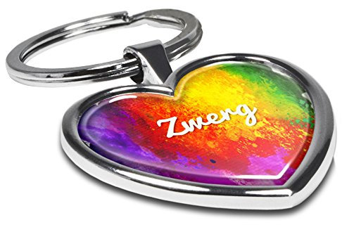 printplanet Schlüsselanhänger mit Namen Zwerg - Motiv Color Paint - Herz-Schlüsselanhänger, Namensschlüsselanhänger, personalisierter Anhänger, Herz-Anhänger, Chrom