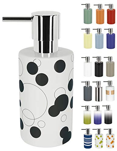 Spirella Distributeur de Savon Liquide „Tube“ Porcelaine Distributeur de Lotion avec doseur en ABS chromé Capacité 300 ML (ØxH): 7 x 16 cm - Noir Motif Bulles