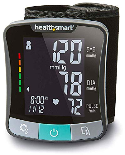 HealthSmart Digital Premium Wrist Blood Pressure Monitor with Cuff That Measures Pulse Heartbeat and High or Low BP, 120 Reading Memory Stores Up to 60 Readings for 2 Users