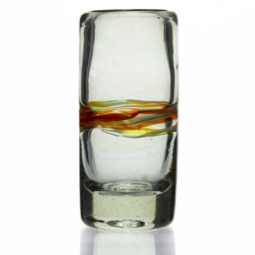 Tumia LAC Vaso de Chupito/Tequila Artesanal – Vidrio Reciclado – Raya multicolor – Juego de 2