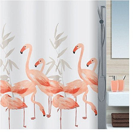 Spirella Schimmel Duschvorhang-Anti-Bakteriell, waschbar, wasserdicht, Polyester, „Flamingo“ 240x180cm, Orange, 240 x 180