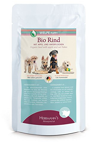 Herrmann Pouch Welpe Bio-Rind Apfel, Karotte, Haferflocken, 15er Pack (15 x 150 g)