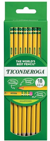 Dixon Ticonderoga Wood-Cased #2 HB Pencils, Pre-Sharpened, Hang Tab Box of 18, Yellow (13818) by Dixon Ticonderoga