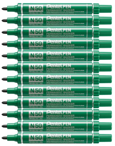 Pentel N50-D - N50 Permanent Marker Bullet Tip Green PK12