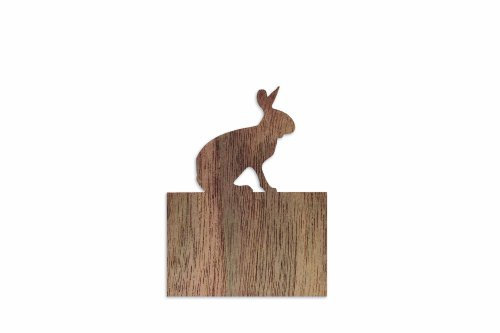 Designimdorf Kerzenhalter Hase 1er: Schattenspiel für ein Teelicht, Motiv: Hase, Nussbaumsockel mit 2 satinierten Acrylscheiben, 6 cm breit, Braun, Holz, Tischplatte, Ostern