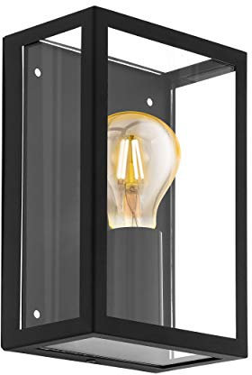 EGLO Außen-Wandlampe Alamonte 1, Außenleuchte Vintage, Wandleuchte aus Stahl verzinkt in Schwarz und klarem Glas, E27 Fassung, IP44