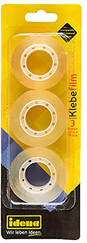 Idena 631053 - Pellicola adesiva 3 pezzi, 19 mm x 33 m, trasparente