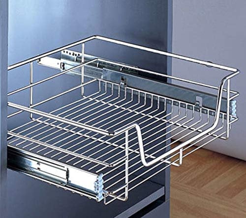 Hilbri Origionals Pull out Soft Close Wire Storage Basket for Kitchen or Bedroom Drawers 6 In Polished Chrome Finish (For 400mm Drawer)