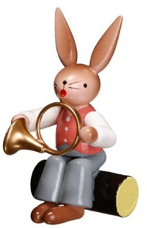Hase mit Waldhorn 6,0 cm Ostern Volkskunst Osterhase Oster Deko Seiffen NEU 9071