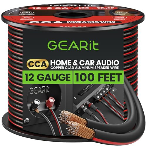 12AWG Speaker Wire, GearIT Pro Series 12 AWG Gauge Speaker Wire Cable (100 Feet / 30.48 Meters) Great Use for Home Theater Speakers and Car Speakers Black
