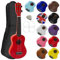 Mad About SU8-RD Ukulele soprano in rosso con custodia morbida, plettro e corde di ricambio, Ora dotato di corde in carbonio nere che offrono un suono più brillante