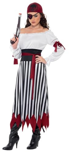 Piraten-Lady Kostüm Kleid mit Armbinden Gürtel und Kopftuch, Large