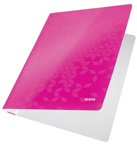 Leitz WOW A4 Schnellhefter, PP-laminierter Karton, Flachhefter mit 60 Blatt Kapazität, Pink, 30010023