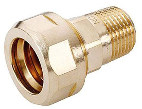 Solarkeym Wellrohr-Verschraubung - Übergang: Edelstahlwellrohr DN25 auf 1 Zoll Außengewinde - Messing - Gold - Einzelstück