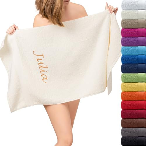 AR Line Besticken Sie Handtuch mit Namen + Datum oder mit Wunschtext Bestickt, Farbe: Schokobraun, Größe: Duschtuch 70 x 140 cm