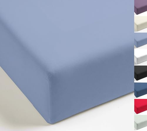 MISTRAL HOME Spannbettlaken Perkal Uni Bettlaken Laken Ägyptische Baumwolle 90x190-100x200 / 140-160x200 / 180-200x200 cm, Farbe:Soft Blue, Größe:180x200cm