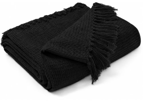 EHC Waffle Cotton Woven Arm Chair Sofa Single Throw 1 Seater Chair/Sofa/Bed 127 x 152 cm, Black