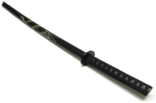 YUDU Bokken, Ejercicios de Madera - dershogun, dragón geschnizt, Negro 62 cm