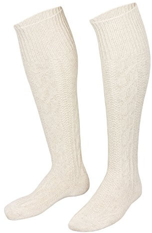 Piarini Trachtenkniestrümpfe Trachtensocken Herren - Kniebundhosen-Strümpfe mit Zopfmuster im Landhausstil meliert - weiß-natur 43-44