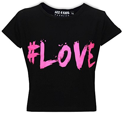 A2Z 4 Kids Girls Love Print Crop - Love Crop Top Black 9-10