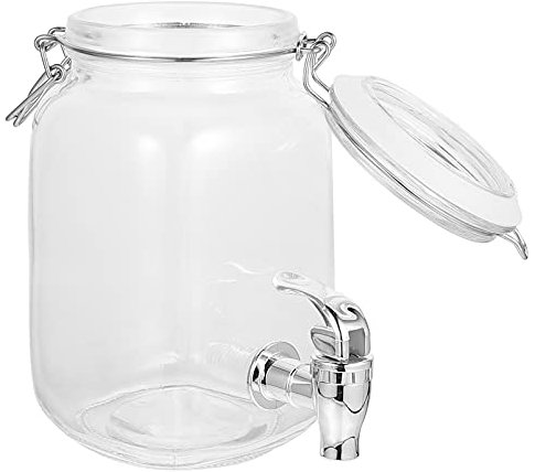 Angoily Dispensador de Bebidas de Vidrio con Grifo 1l Botella con Grifo y Tapa Dispensador de Bebidas con Grifo para Limón Cerveza Jugo Agua para Nevera (1 litros)