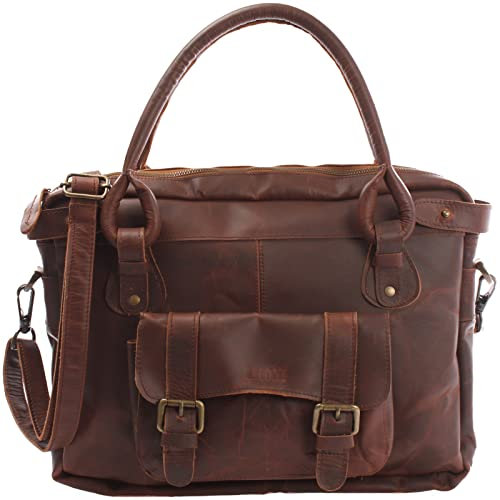 LECONI Henkeltasche Echtleder Damentasche Vintage Look Schultertasche natur Damen Ledertasche Frauen Handtasche Leder 38x29x11cm braun LE0050-wax