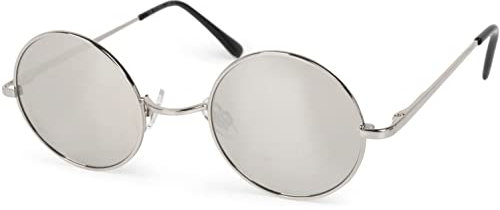 styleBREAKER Unisex Sonnenbrille kleine runde Gläsern und filigranem Metall Rahmen, Schmale Ausführung, Federscharniere 09020065, Farbe:Gestell Silber/Glas Silber verspiegelt