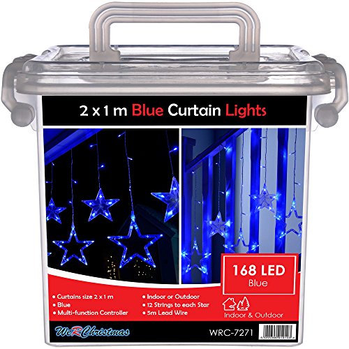WeRChristmas Star Flashing Chasing Window Curtain Net Lights with 168 LED, 2 m - Blue/White