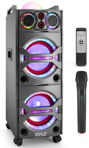 Pyle Portable PA System, Active PA- Speakers, PA Systems- with wireless microphone, DJ- Bluetooth Speaker, 2000W Karaoke - Outdoor Speaker System with Lights, USB Input SD Card/AUX/RCA/FM/Radio