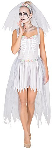 tectake dressforfun Aufwendiges Zombie Braut Skelett Brautkleid Damen Kostüm inkl. Schleier mit Tüll und Blumen (M | Nr. 300059)