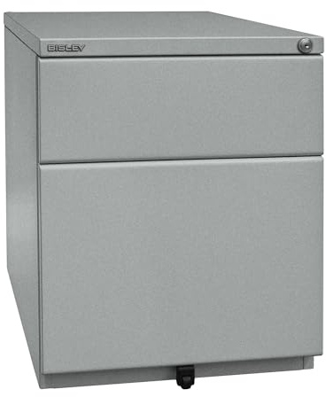 BISLEY Rollcontainer OBA mit 25 mm Top, 1 Universalschublade, 1 HR-Schublade, Metall, 355 Silber, 56.5 x 42 x 51.9 cm