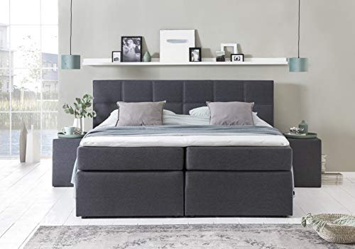 3F FURNITURE FOR FRIENDS Boxspringbett Bea 200x220 cm Anthrazit Härtegrad H3 | 7-Zonen Taschenfederkern Matratze + Visco Topper