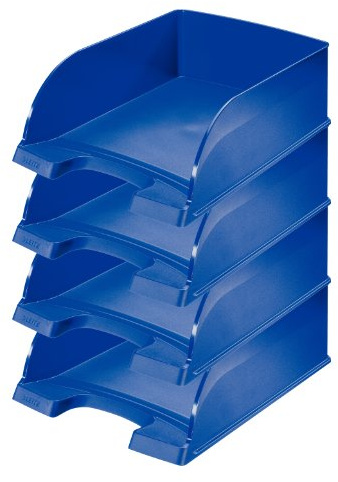Leitz Briefkorb A4 Jumbo, 4er Pack, Briefablage mit extra großem Fassungsvermögen in Premium-Qualität, Stapelbare Ablagefächer als Schreibtisch-Organizer, Kombinierbar mit Plus-Serie, Blau, 52330035