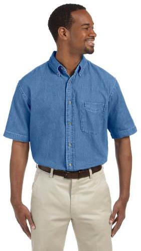 Harriton Men's 6.5 oz Short Sleeve Button Down Denim Shirt M550S blue XXX-Large (US)