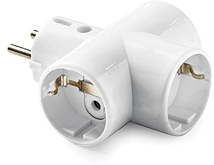 FAMATEL – Adaptador enchufe triple | Cerámica | TT | 16A | 250V | Blanco Marfil