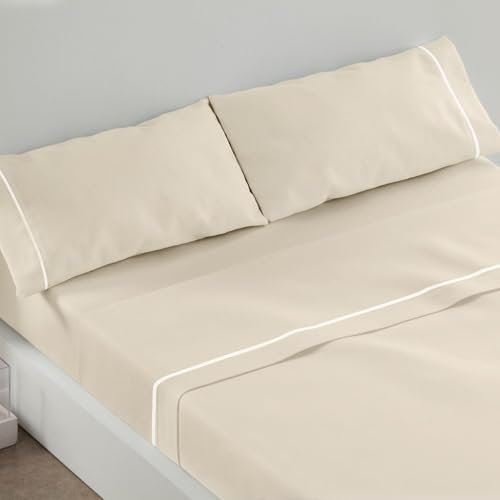 Burrito Blanco Juego de sábanas Lisas Claro de Luna 241 para Cama Individual de 120x190 cm hasta 120x200 cm Color Beige